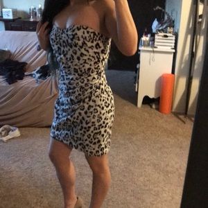 Strapless leopard print dress